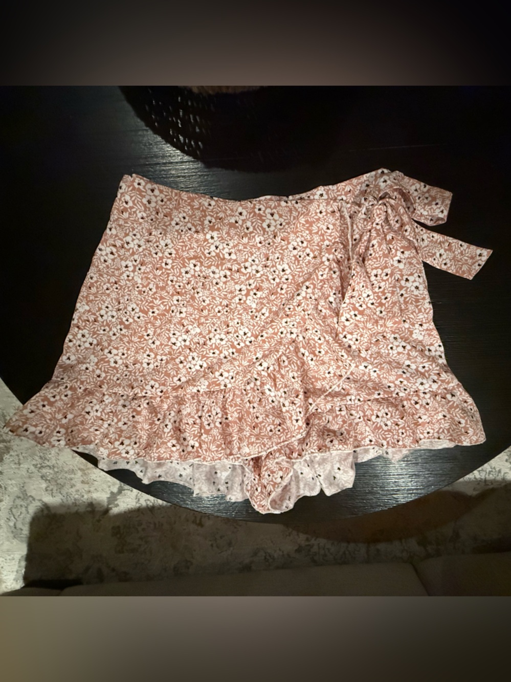 Blush Floral Ruffle Skort | Small | Smocked Waist Wrap Style Skirt Shorts